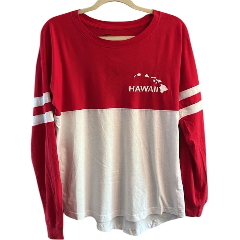 Exists Women’s Hawaii theme  white/red colorblock Long Sleeve Top size Small